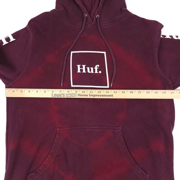 HUF Box Logo Hoodie Fleece Pullover Sweatshirt in Burgundy Tie Dye Mens Medium - Picture 4 of 8